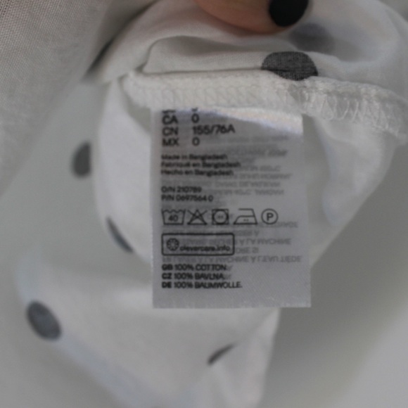 DIVIDED 100% Cotton White Black Polka Dot Long Sleeve Semi-Sheer Top Blouse 0 - Picture 3 of 7